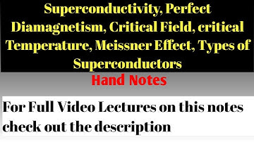 Superconductivity, Meissner effect, Critical Field, Critical Temperature, Type of Superconductors