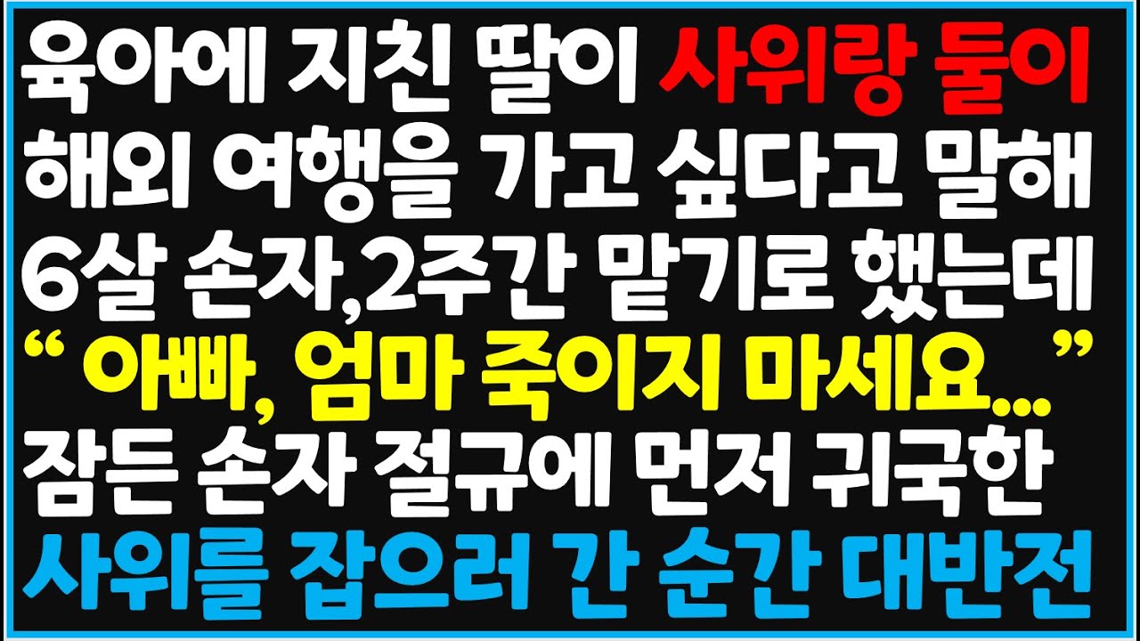 (신청사연) 육아에 지친 딸이 사위랑 둘이 해외 여행을 가고 싶다고 말해 6살 손자, 2주간 맡기로 했는데 역대급 반전이  [사이다사연][감동사연][라디오 드라마][오디오북]