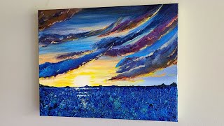 sunset water painting acrylic clouds abstract easy