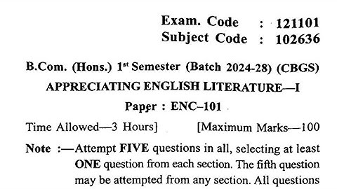 Gndu BCom 1st Semester Appreciating English Literature Question Paper 2024