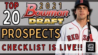 Top 20 Prospects on the 2021 Bowman Draft Checklist! Bowman Chrome Baseball Cards! Checklist Live!