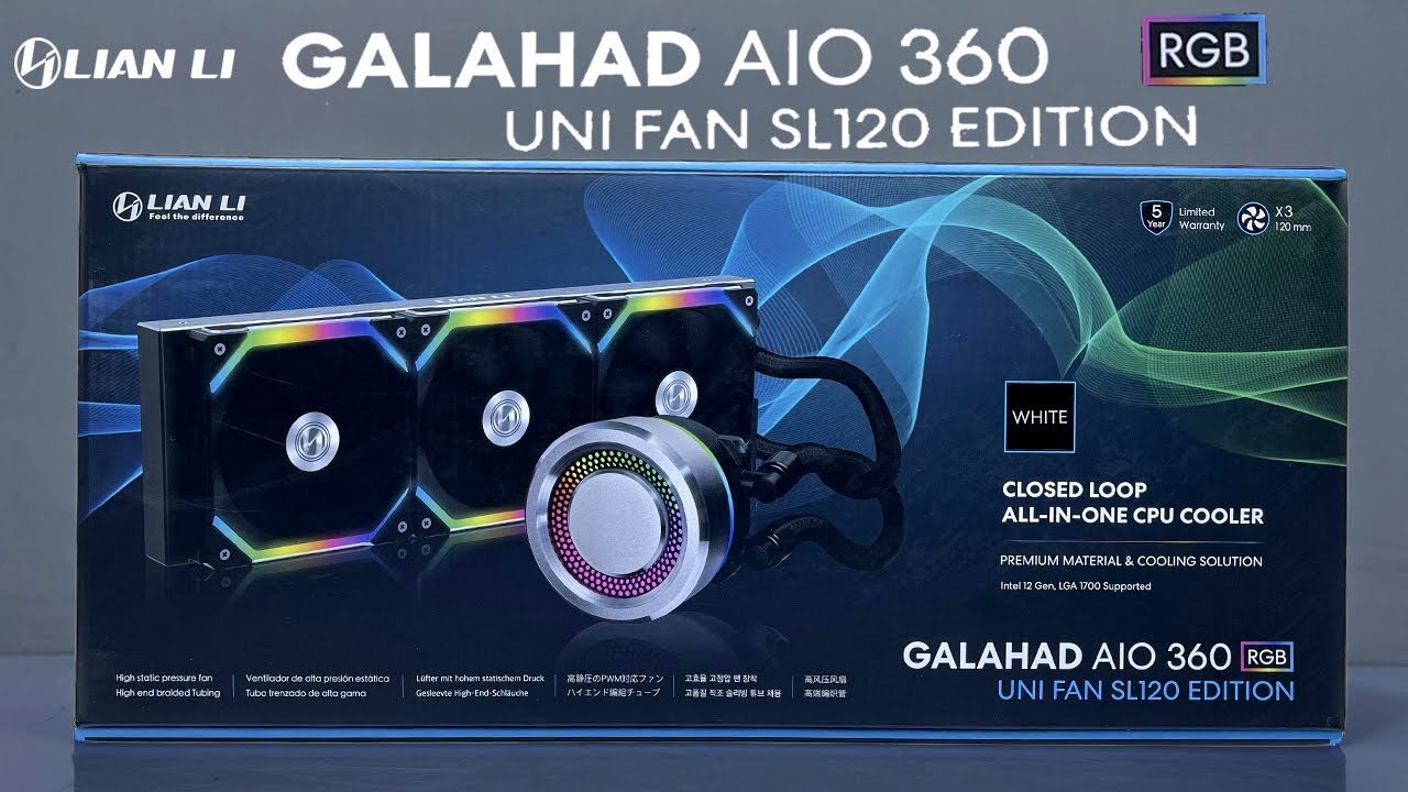 Lian Li Galahad Aio 360 Uni FanSL120 RGB Unbox install test 