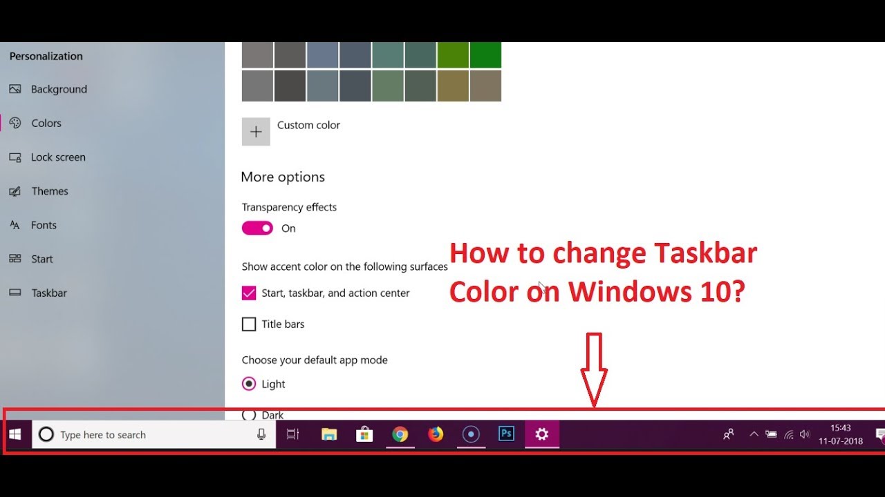 how to change windows taskbar color