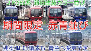 【期間限定 赤青貴重な並び！ＪＲ 253系 新旧(青色・赤色)塗装カラー単線交換待ち】7月18日(青・赤) 、8月8日（赤・青）並び今後両方青色へ。ミュージック(メロディー)ホーン、栃木駅走行シーンも