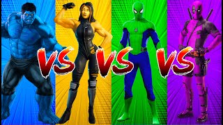 SUPERHERO COLOR DANCE CHALLENGE Blue Hulk vs Yellow She-Hulk vs Green Spider-Man vs Purple Deadpool