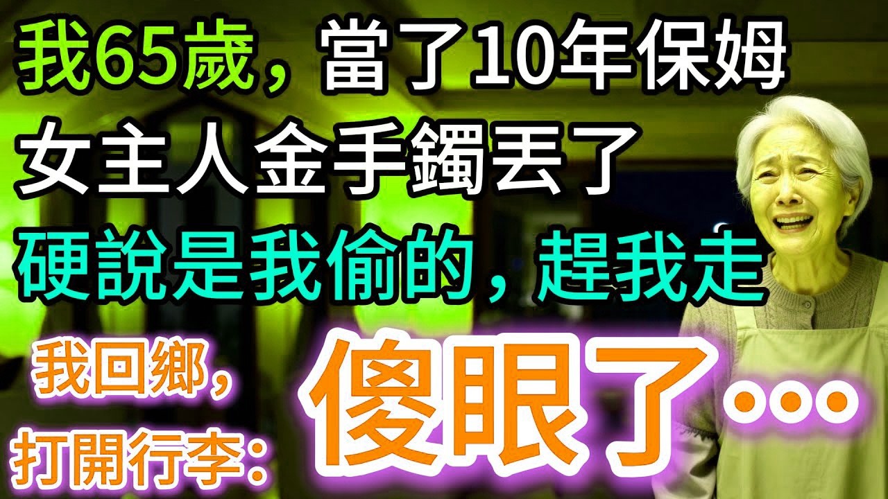 我65歲，當了10年保姆，她丟金手鐲，當場說我是賊，我回鄉打開行李：傻眼…