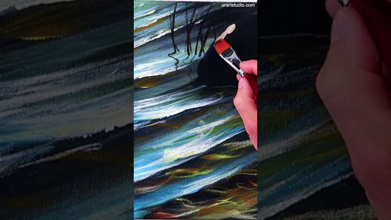 Serene Flowing Lake Water & Rocks Painting #acrylicpainting #landscapepainting #shorts