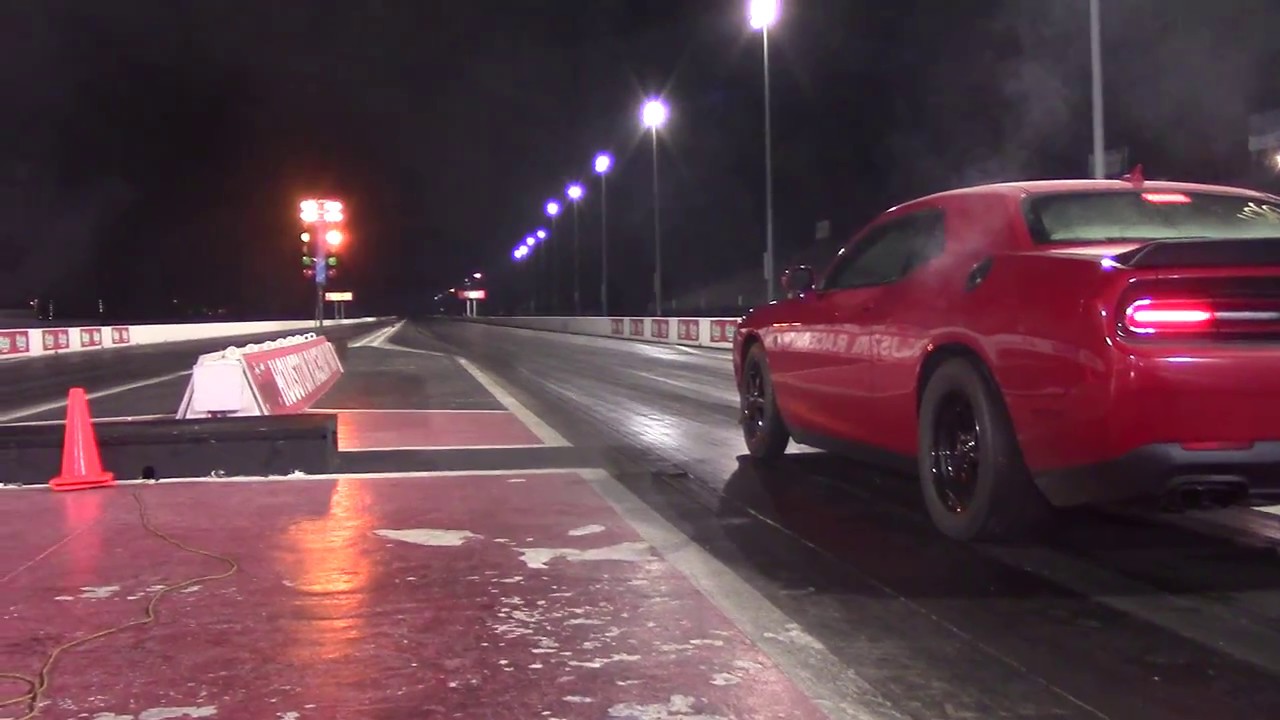 Stock Challenger Hellcat 1/4 mile with drag tire setup YouTube