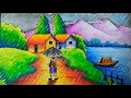 Rainy day scenery drawing with oil pastel for beginner how to draw rainy season scenery