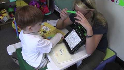 Four-year-old using Vantage Lite AAC device to talk about colors