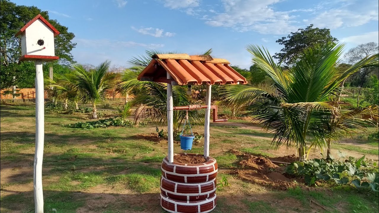 POÇO CAIPIRA FEITO DE PNEU , FAÇA VC TAMBÉM O SEU , IDEIA PARA SÍTIO, CHÁCARA , JARDIM