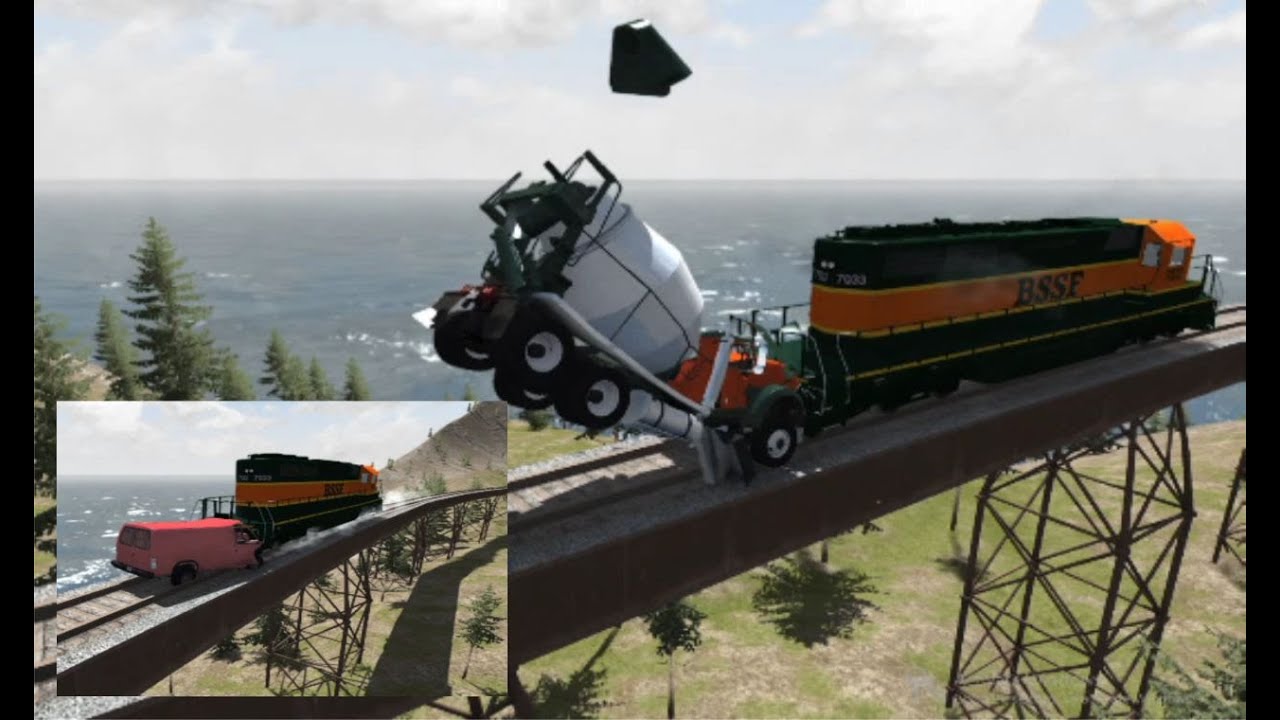 Trains Vs Trucks BeamNG.Drive Trains Vs Cars 1 Bridge Crashes