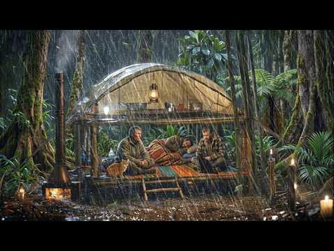 CAMPING DURING HEAVY RAIN WITH THE CRAZIEST THUNDERSTORM // struggling to build a warm bamboo