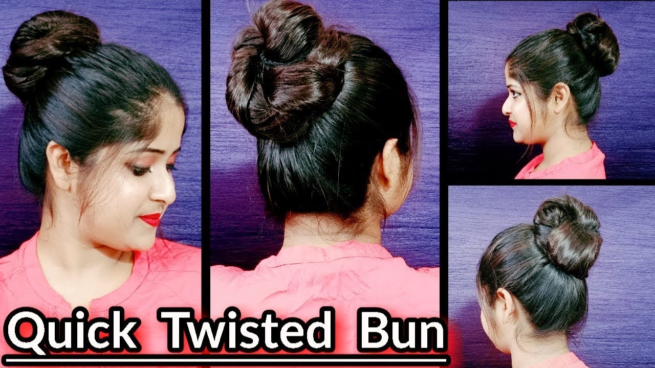 Quick and Easy Twisted BUN || Everyday hairstyles for school / college ...
