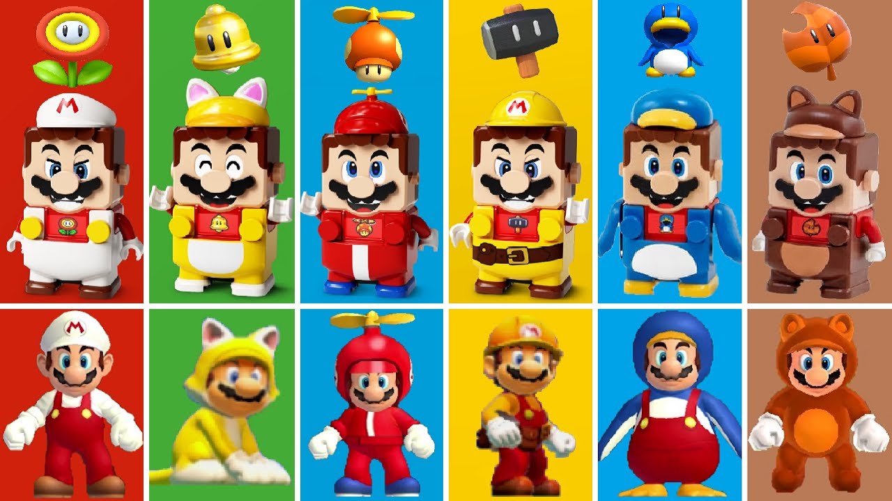 Lego Super Mario All Power Ups Comparison Lego Vs Game Youtube