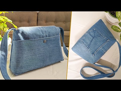 How to Make a Simple Minimalist Denim Crossbody Bag with Zipper Out of ...