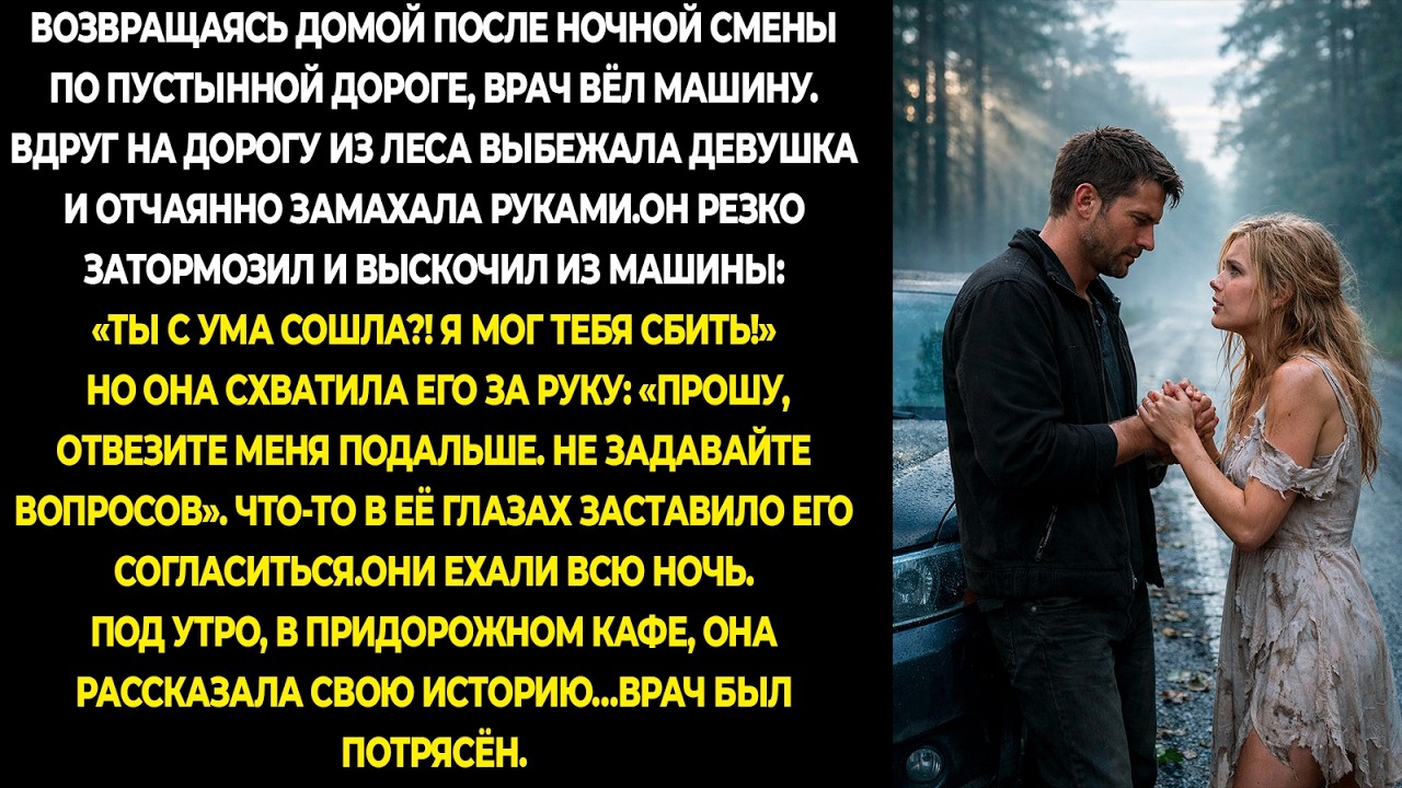 Возвращаясь домой после ночной смены по пустынной дороге, врач вёл машину. Сдерживая усталость ...