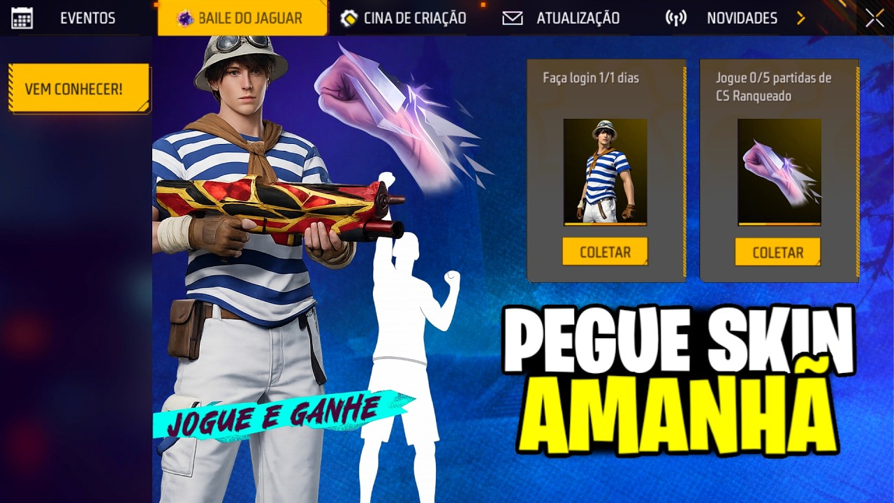 É AMANHÃ! PEGUE SUA SKIN E EMOTE GRÁTIS🔥 PUNHO GRÁTIS NO FREE FIRE!!