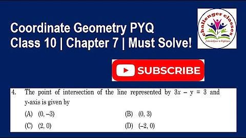 The point of intersection of the line represented by 3x − y = 3 and y-axis is given by