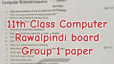 1st year Computer Rawalpindi board group 1 paper 11th class computer Paper group 1