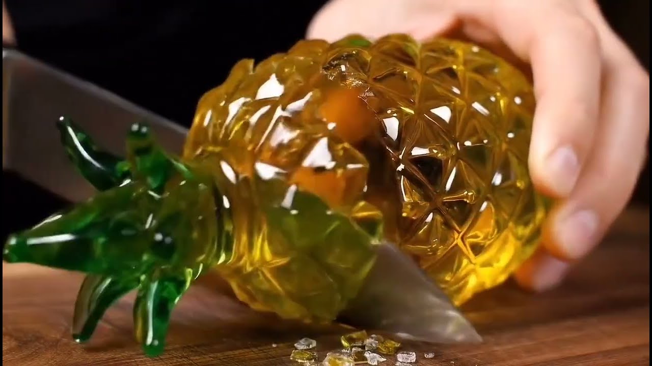 "Satisfying Glass fruit Cutting – Macro ASMR with Prismatic Flares & Knife Sounds"