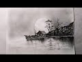 Moonlight Water Lake Drawing with pencil /Landscape Scenery in Easy way Step by step tutorial.
