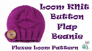 LOOM KNIT BUTTON FLAP BRIM HAT:  The Button Flap Beanie