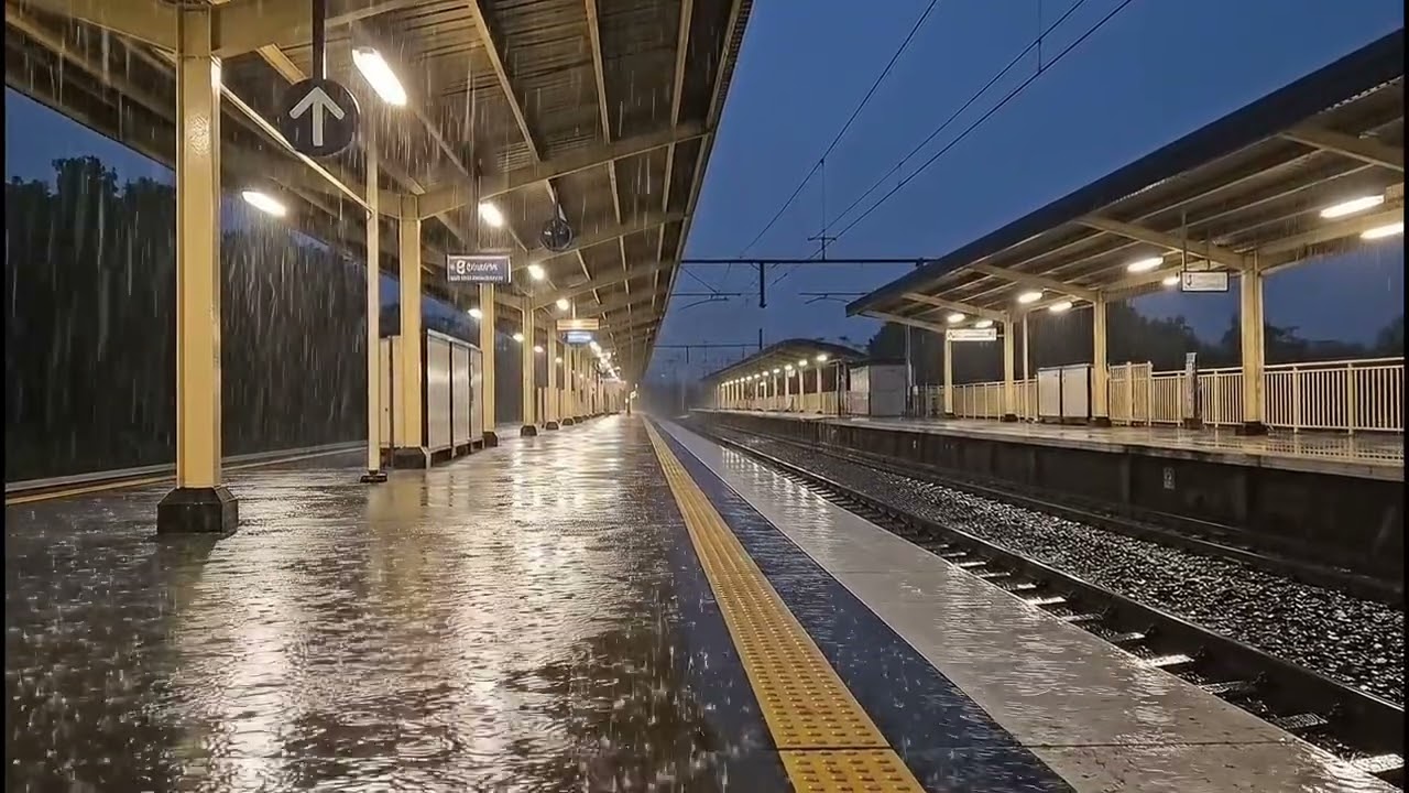 Midnight Rain on Empty Train Platform 🚆🌧️ | Calm Station Ambience for Deep Sleep (4K)