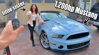 Little sister LEARNS STICK SHIFT in my 1,200hp Shelby GT500 Mustang!