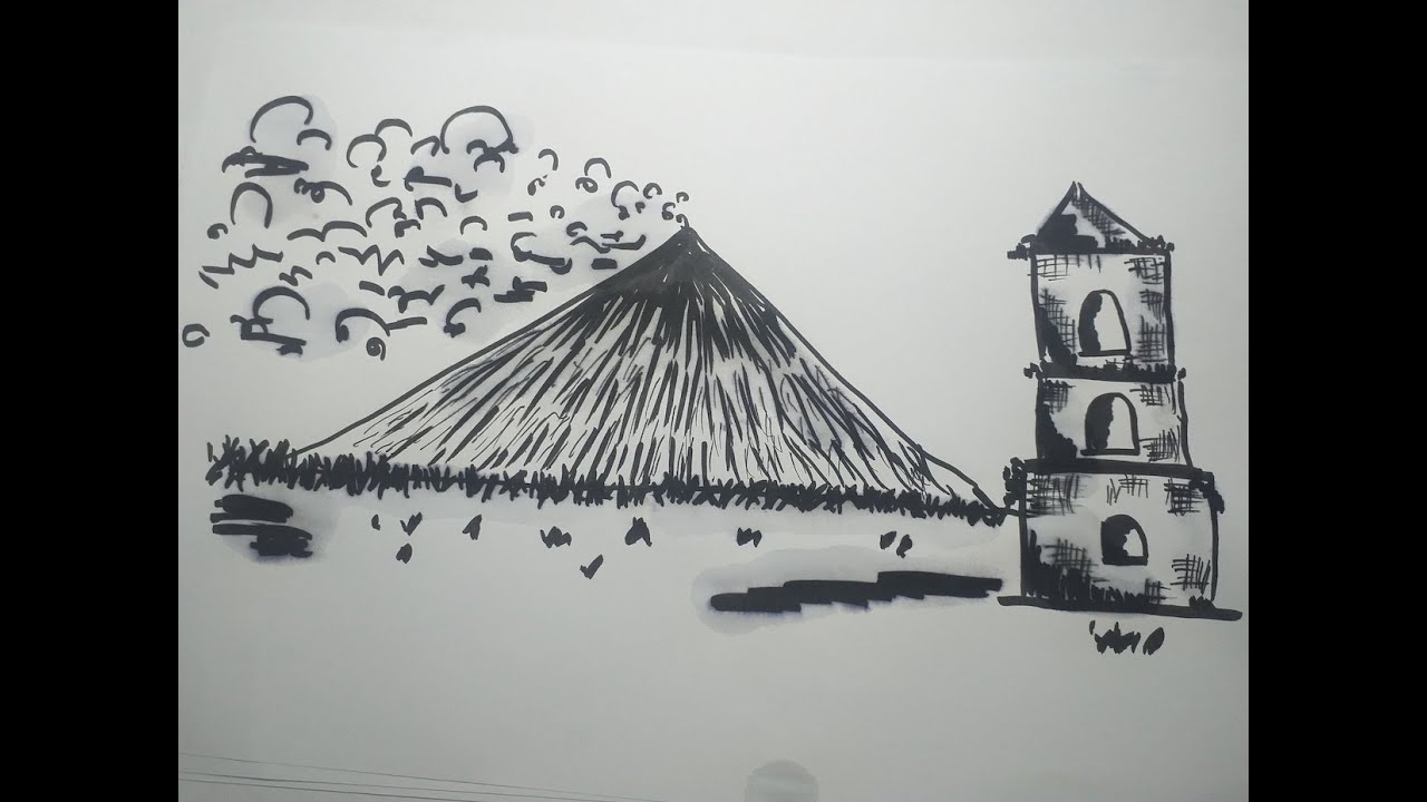wallpapers Mayon Volcano Sketch mayon volcano black ink painting sumi