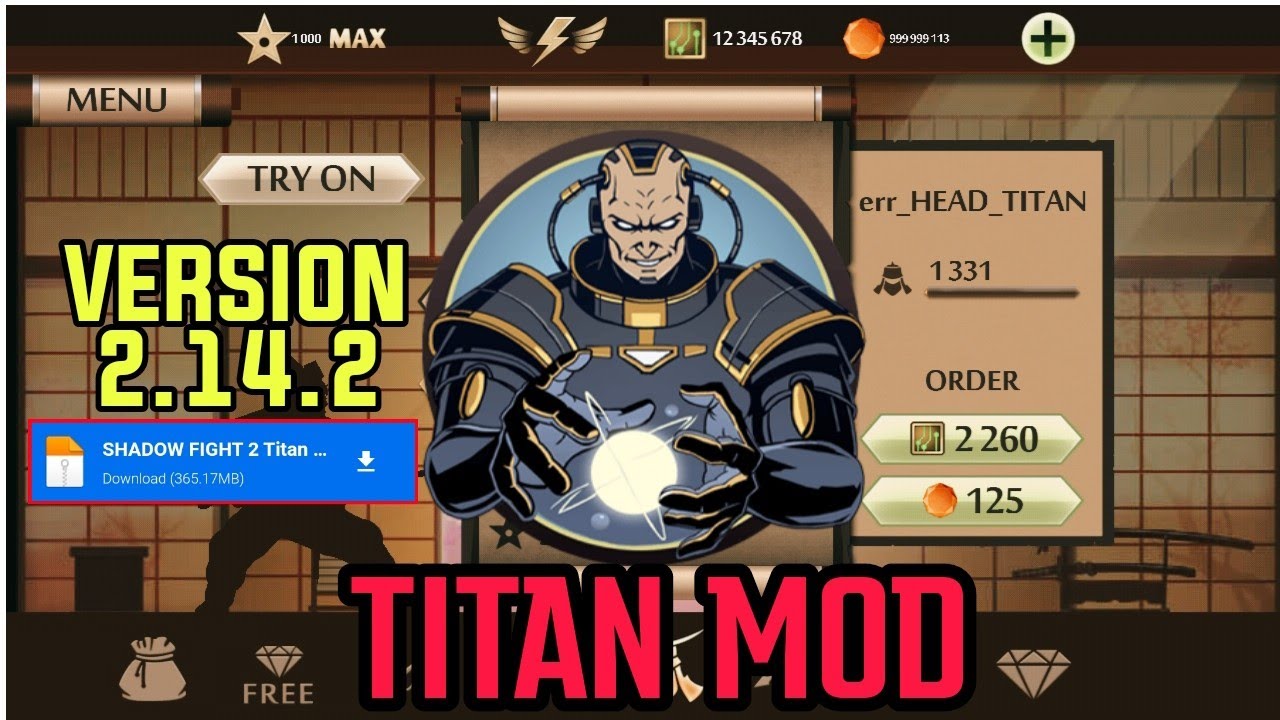 Shadow Fight 2 Titan MOD APK Link(Max Level 52/All Weapons Unlocked)SF2
