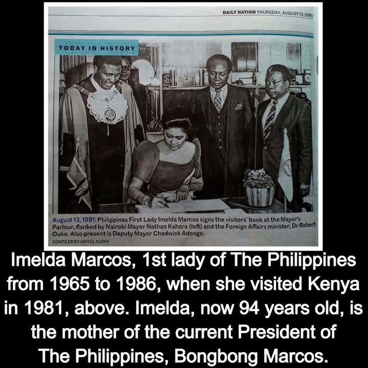 Imelda Marcos, 1st lady of The Philippines from 1965 to 1986, in Kenya in 1981