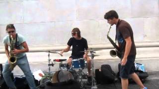 "Moon Hooch" is their name - 2 saxophones and drums