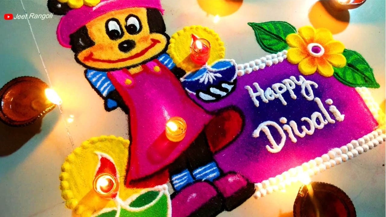 Diwali special very cute rangoli with cartoon character. Cartoon ...