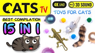 GAME FOR CATS - 15 in 1 TOYS Compilation 🐁🎾🦝 Game on screen for 3 hours [4K]