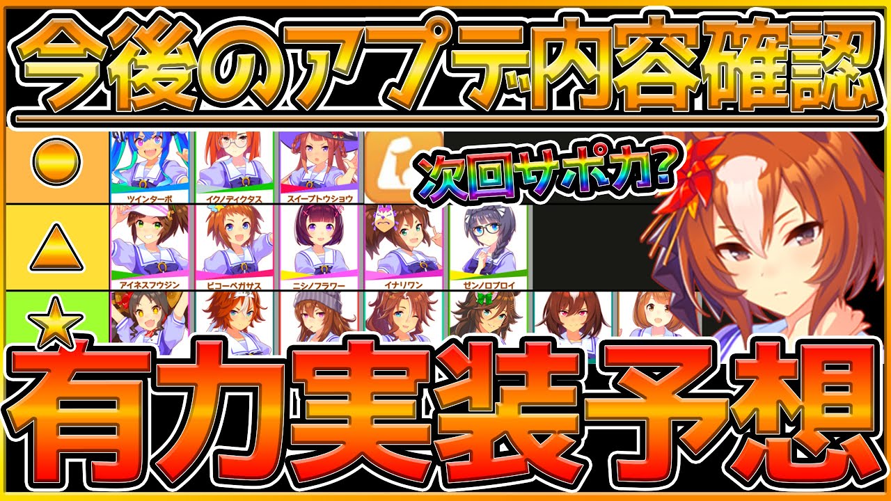 ウマ娘 次回新ガチャ予想 実装有力なウマ娘 新ssrサポカはパワー濃厚 今後のアップデートやイベントについても簡単に紹介 新ウマ娘 新サポカ イベント 初心者向け うまむすめ Youtube ウマ娘 次回新ガチャ予想 実装有力なウマ娘 新ssrサポカはパワー濃厚 今後のアップデートやイベントについても簡単に紹介 新ウマ娘 新サポカ イベント 初心者向け うまむすめ Youtube