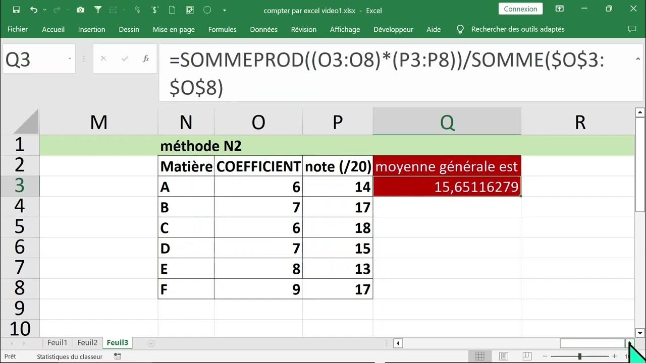 Calculer la moyenne g n rale des notes avec des coefficients youtube