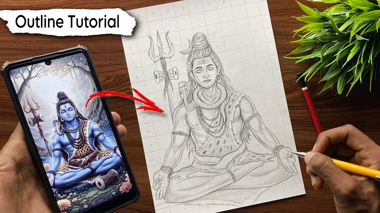 Easy Mahadev Outline Drawing | Step by Step Shiva Drawing Tutorial 