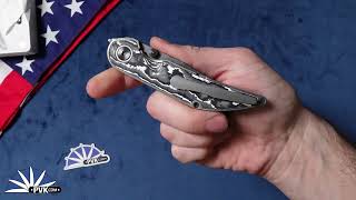 Hypercut Manufacturing Bikkhu, Mike Norris Damascus Blade, Titanium Handle W/ White Storm Fat Carbon