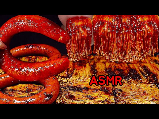 ASMR स्वर्ण मशरूम (*RECIPE)JAMUR PEDASENOKI MUSHROOMS SPICY MALA SAUCE SAUSAGE 팽이버섯 매운 마라 킬바사 소세지