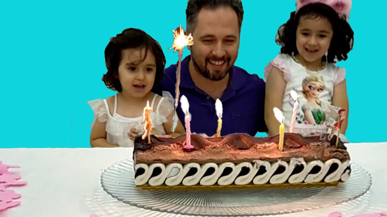 Hilal ve Öykü masal gibi dondurmalı pastayla babalarına doğum günü partisi. Suprise ICECREAM