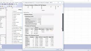 one-way ANOVA on jmp
