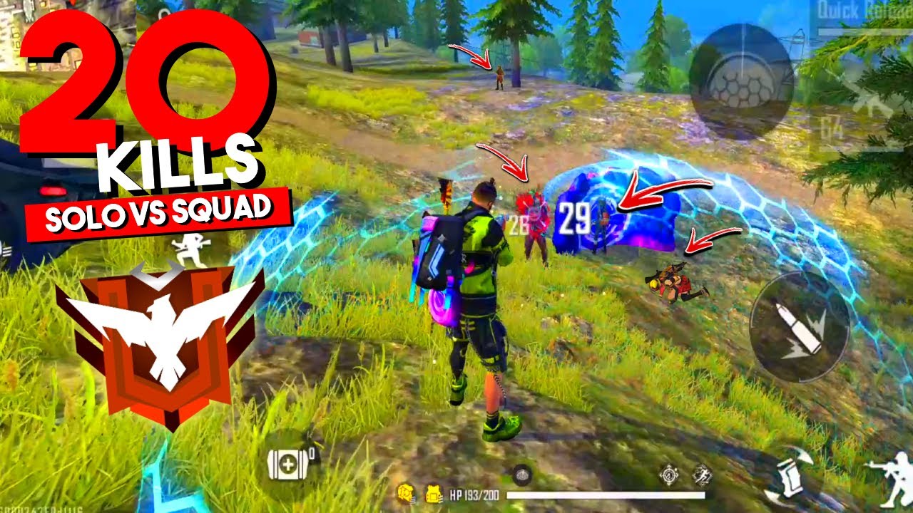 20 Kills Solo vs Squad in Free Fire - Rush Gameplay - YouTube
