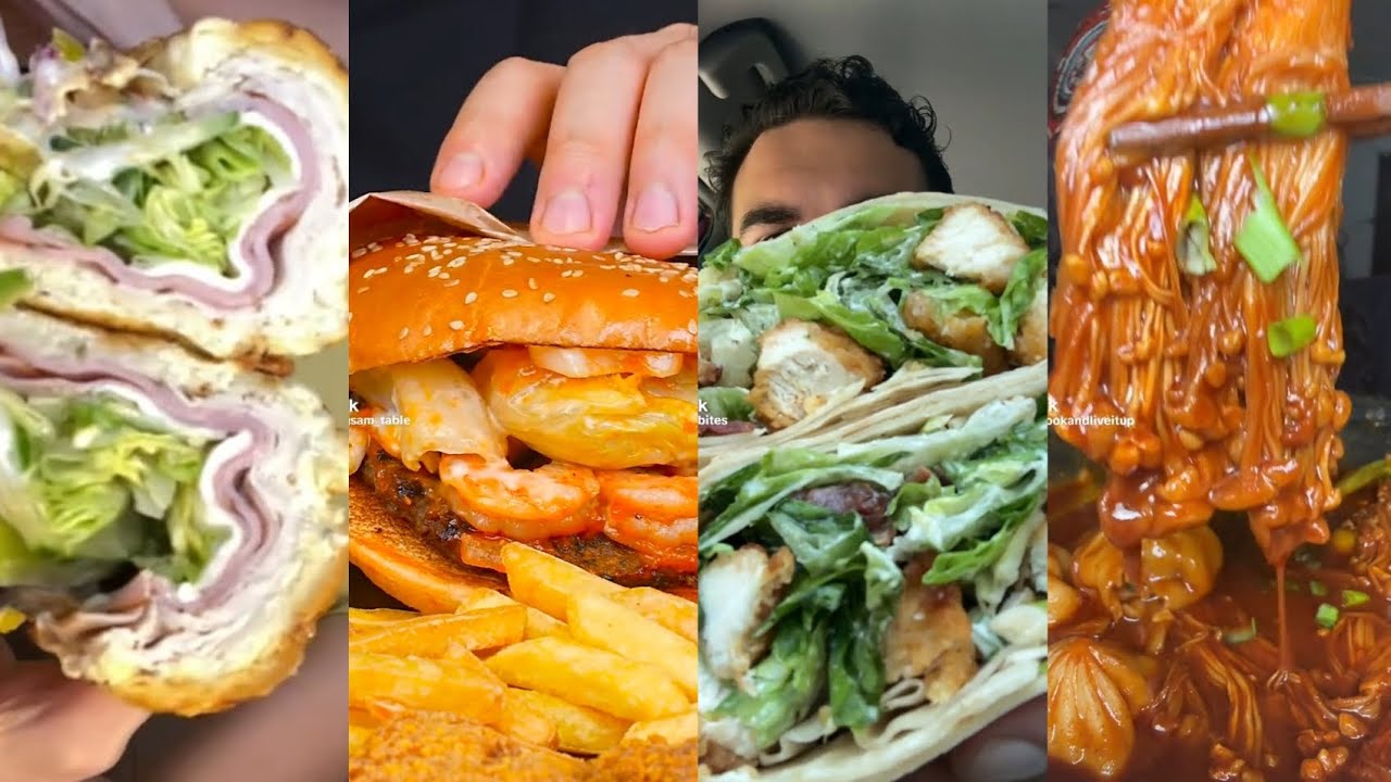 TIKTOK MUKBANG COMPILATION CHICKEN WRAP ENOKI MUSHROOMS DUMPLINGS BURGERS FRIES SUBWAY SANDWICH