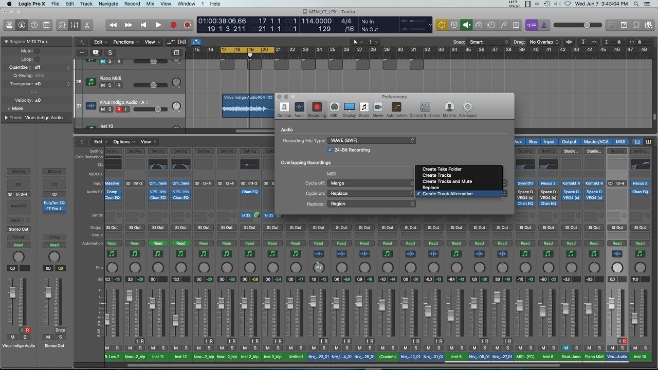 logic pro 10.4 overwrite recorded takes