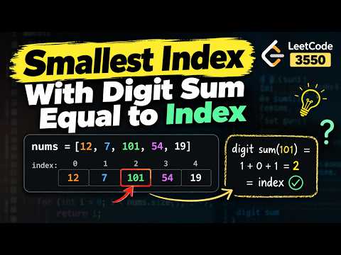 LeetCode 3550: Smallest Index With Digit Sum Equal to Index | Easy Solution