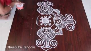 simple creative kolam design with 10*2*2 dots II easy rangoli design using dots II Beautiful muggu