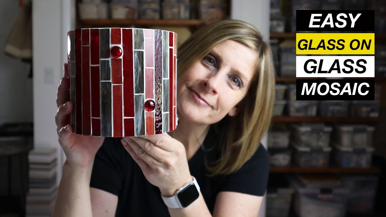 HOW TO: GLASS ON GLASS MOSAIC | Hurricane Lamp Vase (Adhesive, Tiling, Grouting, TIPS!)
