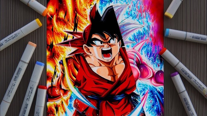 Goku SS4 and Goku Ultra Instinct (Split Drawing) by Lucas-Card on