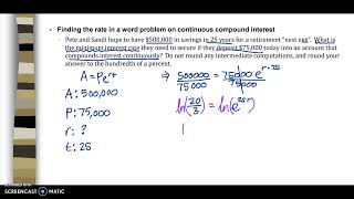 Finding the rate in a word problem on continuous compound interest